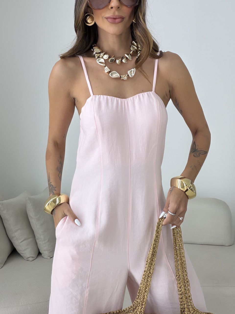 MACACÃO BÁRBARA BOLSOS ROSA