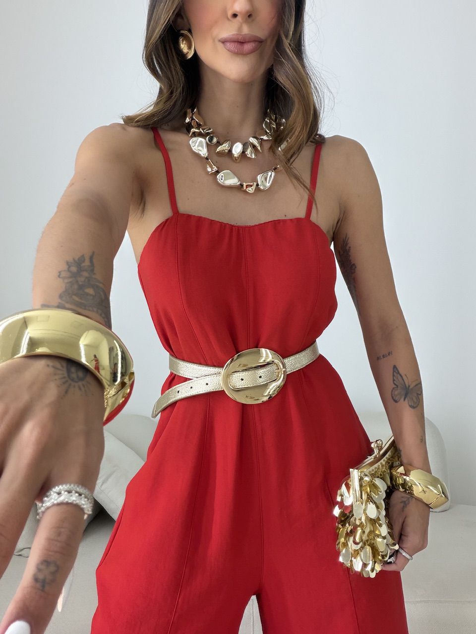 MACACÃO BÁRBARA BOLSOS VERMELHO