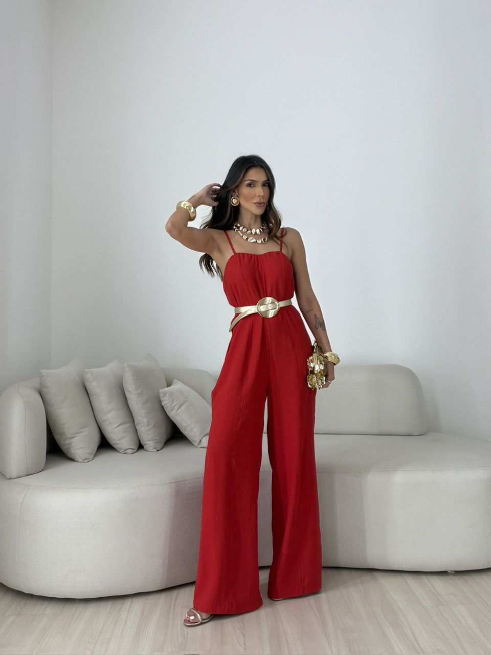 MACACÃO BÁRBARA BOLSOS VERMELHO