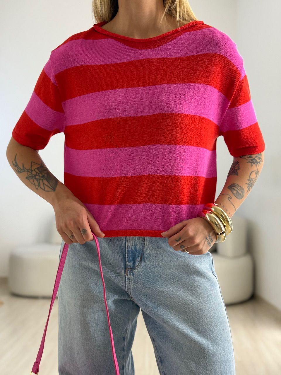 CROPPED ANA CLARA LISTRADO PINK/CEREJA