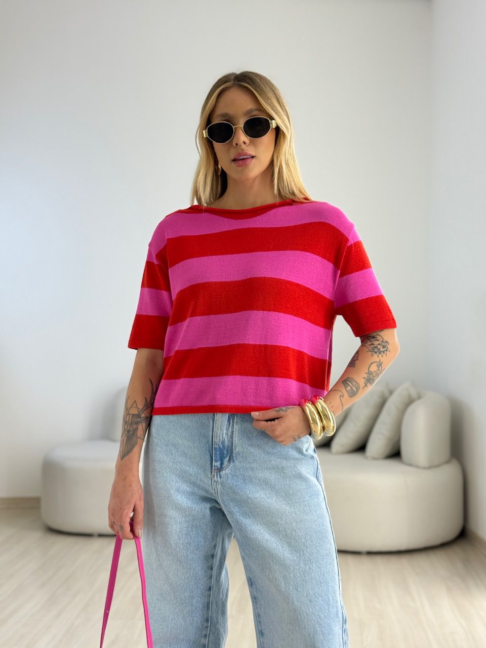 CROPPED ANA CLARA LISTRADO PINK/CEREJA