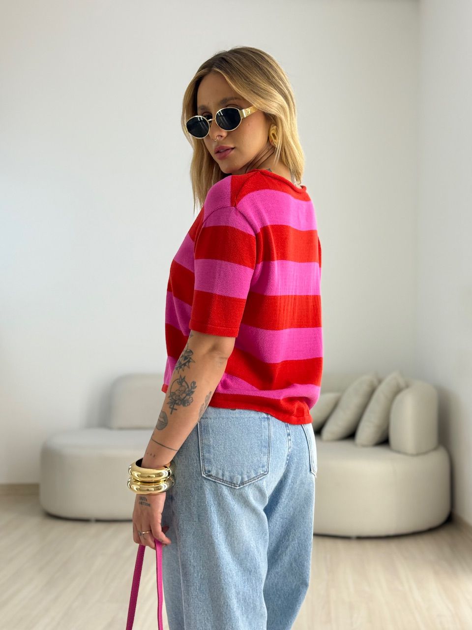CROPPED ANA CLARA LISTRADO PINK/CEREJA
