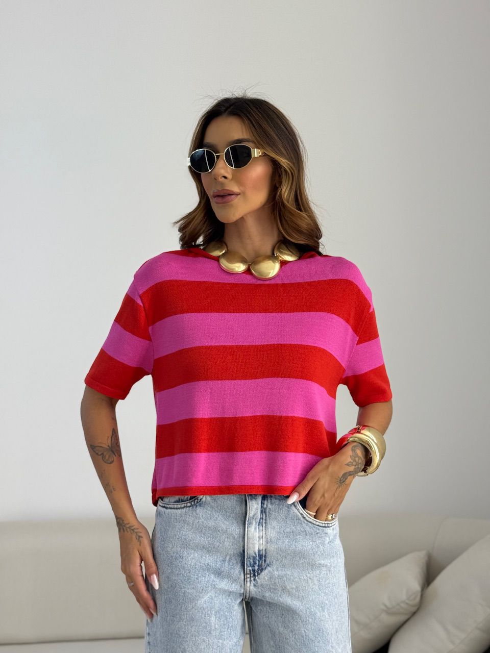 CROPPED ANA CLARA LISTRADO PINK/CEREJA