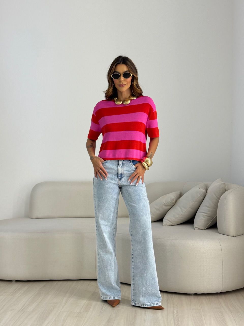 CROPPED ANA CLARA LISTRADO PINK/CEREJA