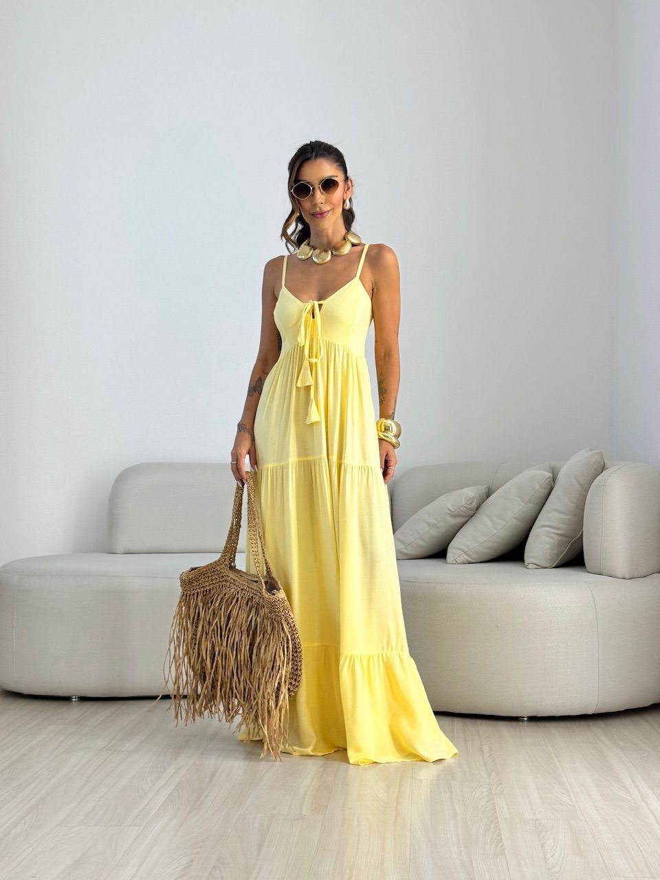VESTIDO CECÍLIA ALCINHA Amarelo - 0070300111 - CAROLLA FERRARO