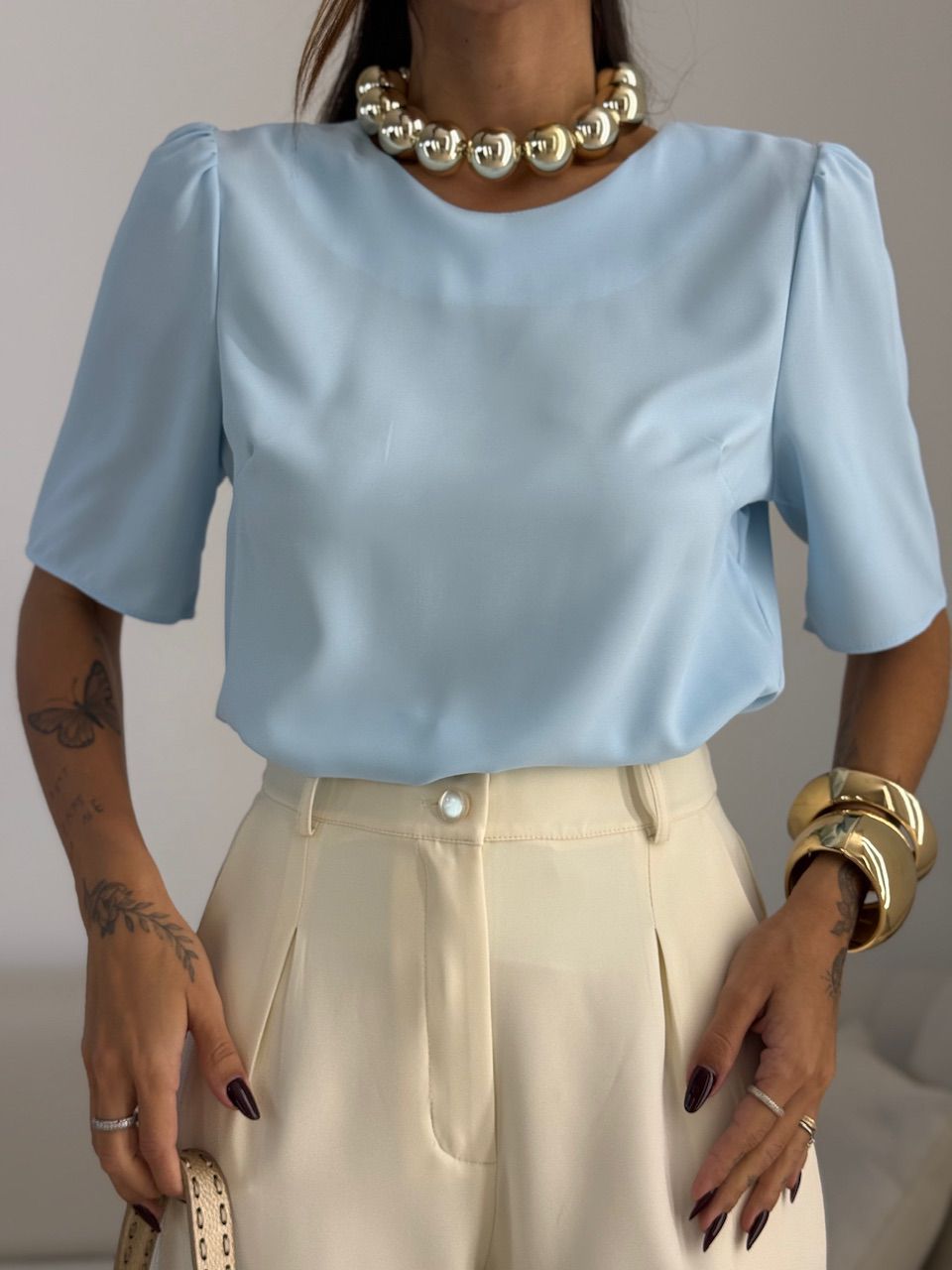 BLUSA MARIA LAURA MANGA CURTA BABY BLUE