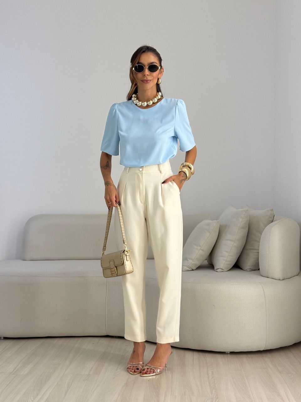 BLUSA MARIA LAURA MANGA CURTA BABY BLUE