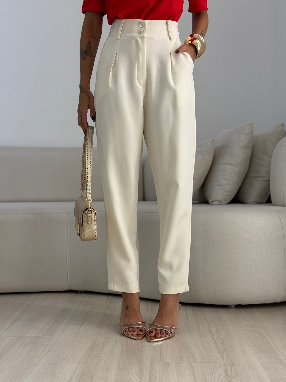 CALÇA ADA CENOURA MARFIM - 0069950056 - CAROLLA FERRARO