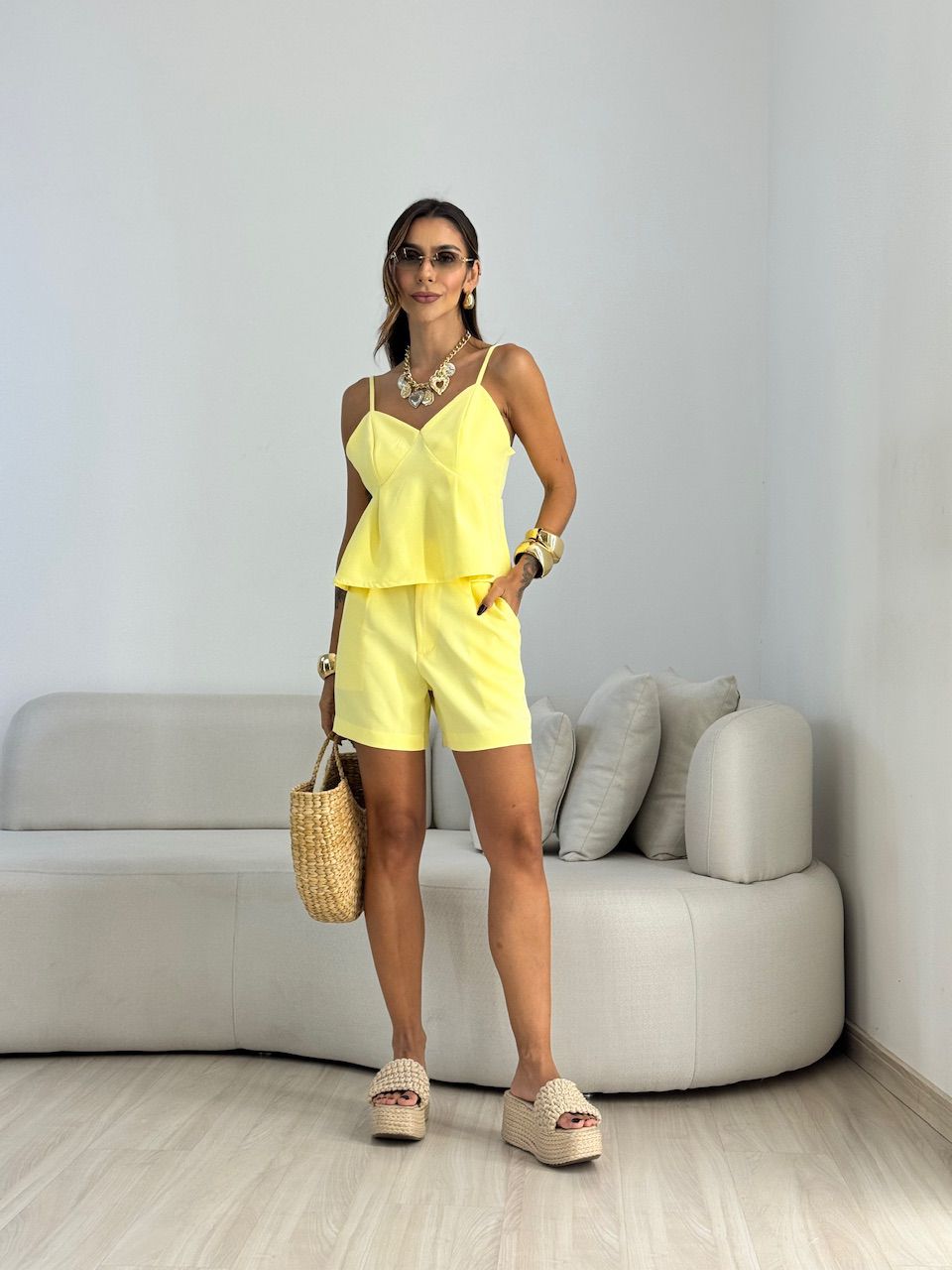 CONJUNTO CLARA SHORT AMARELO - 0072110111 - CAROLLA FERRARO
