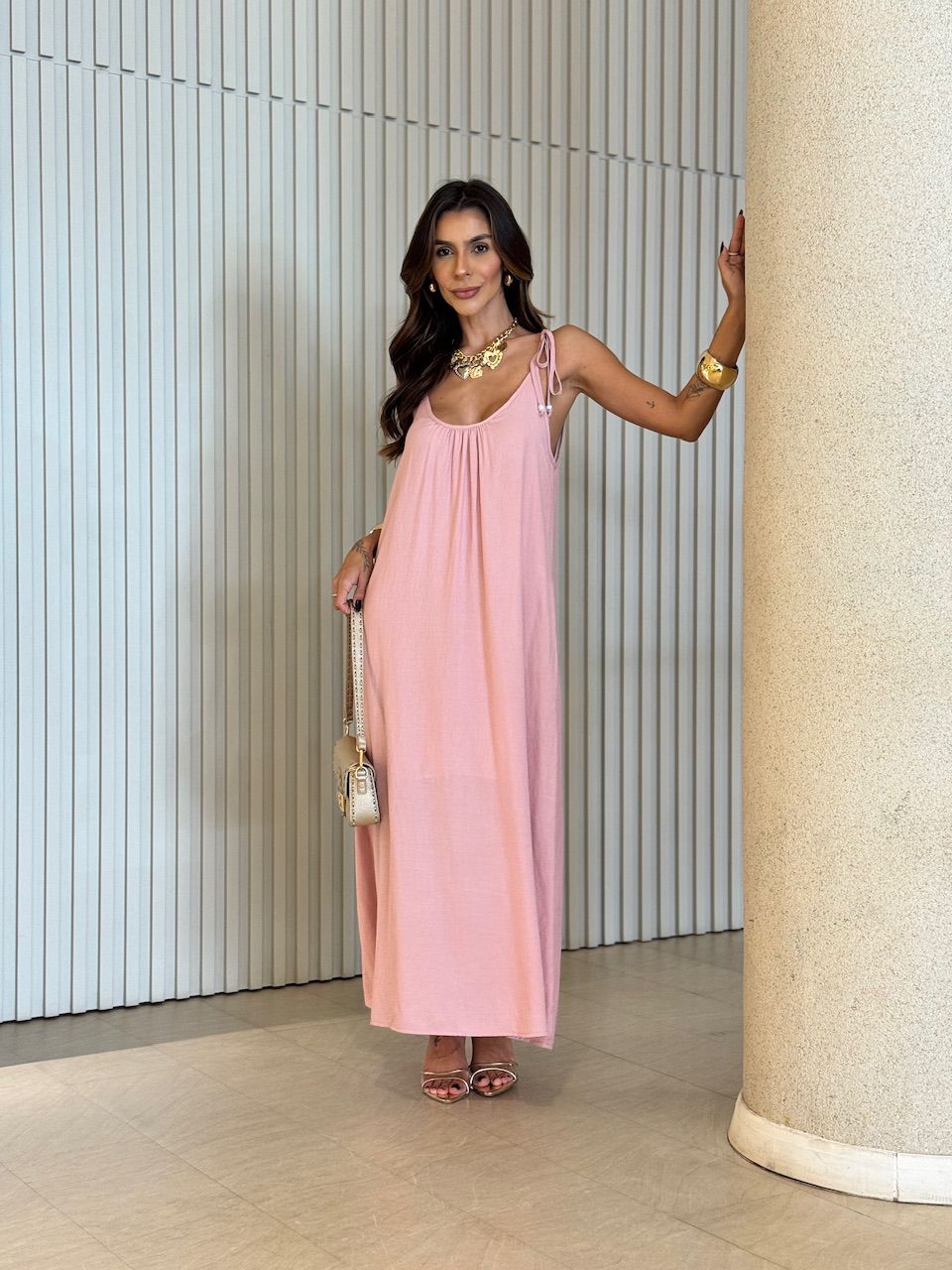 VESTIDO SAMANTA ALÇA ROSÊ - 0072130025 - CAROLLA FERRARO