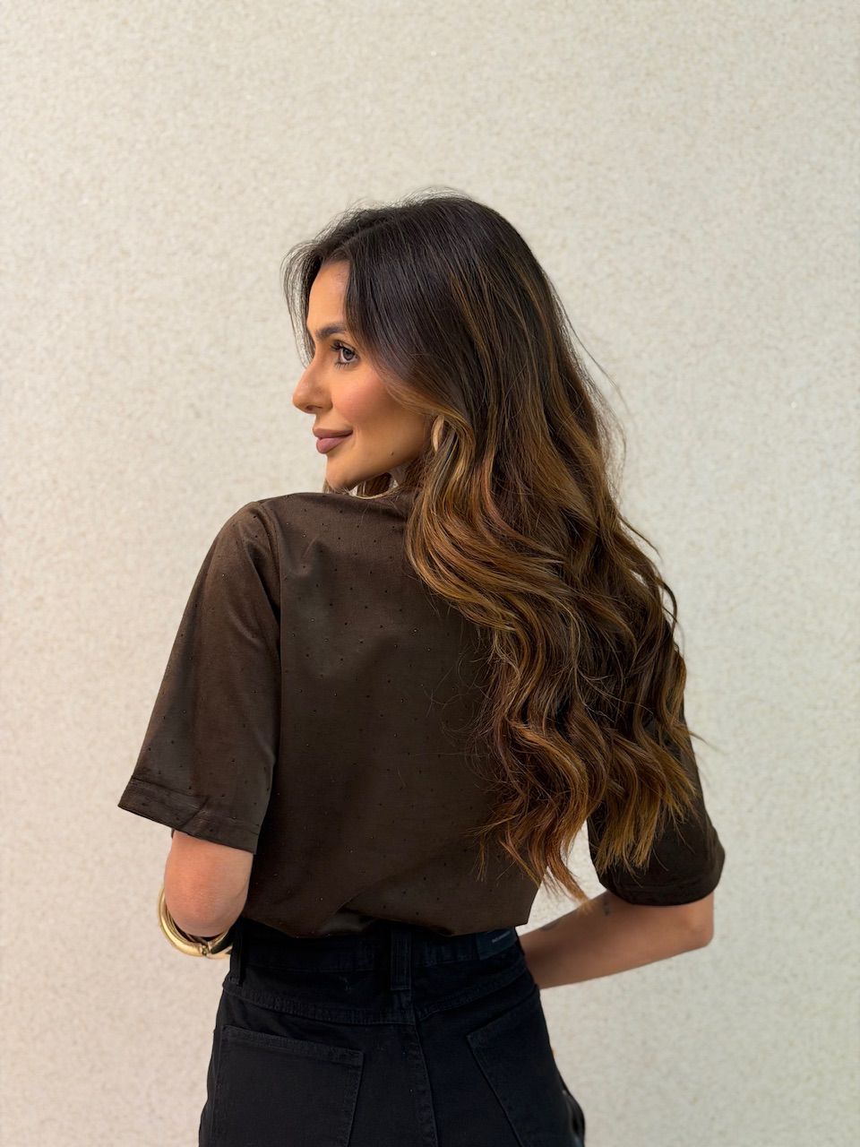 BLUSA CLARICE AVELUDADA MARROM