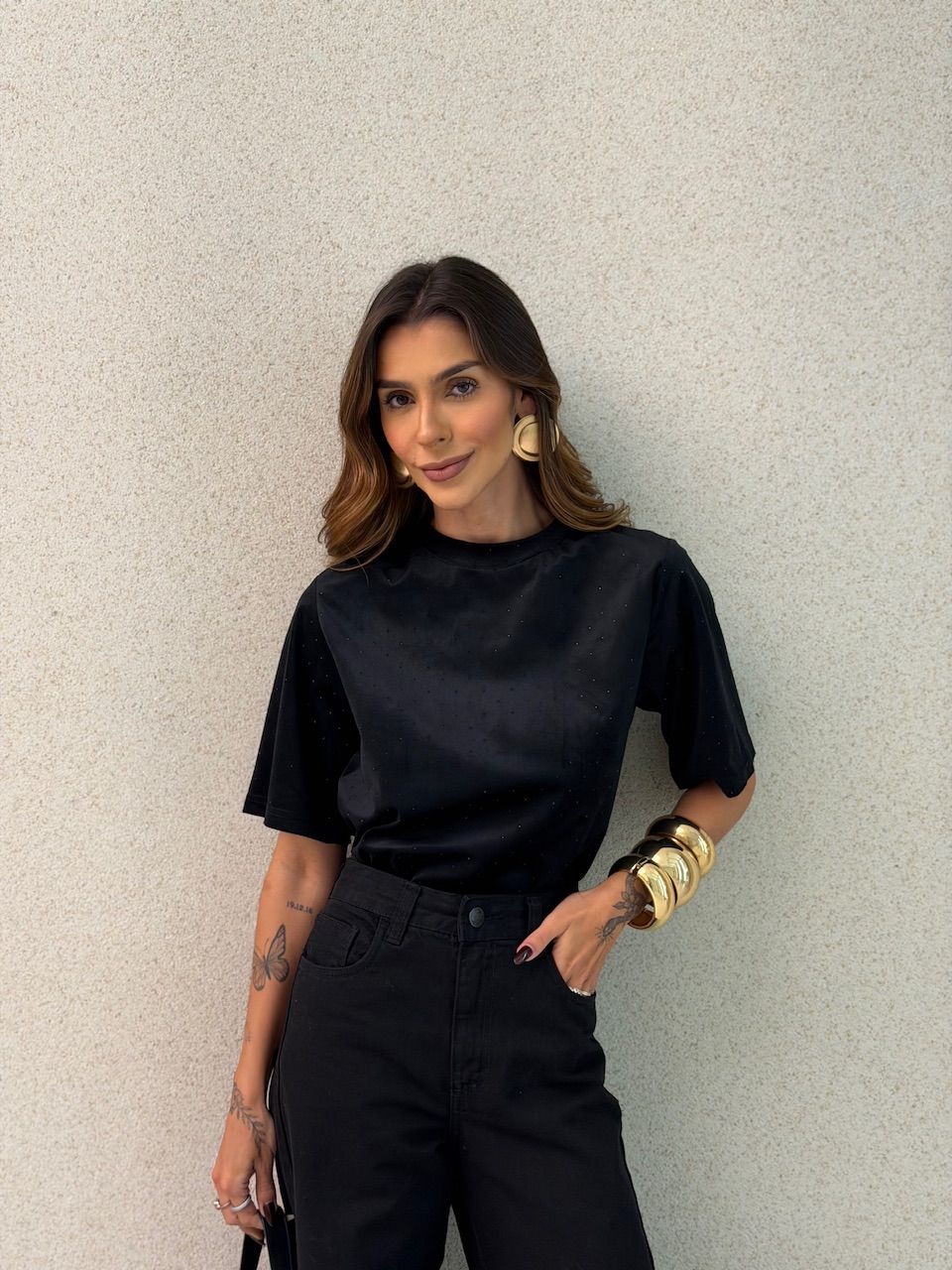 BLUSA CLARICE AVELUDADA PRETA - 0073780033 - CAROLLA FERRARO