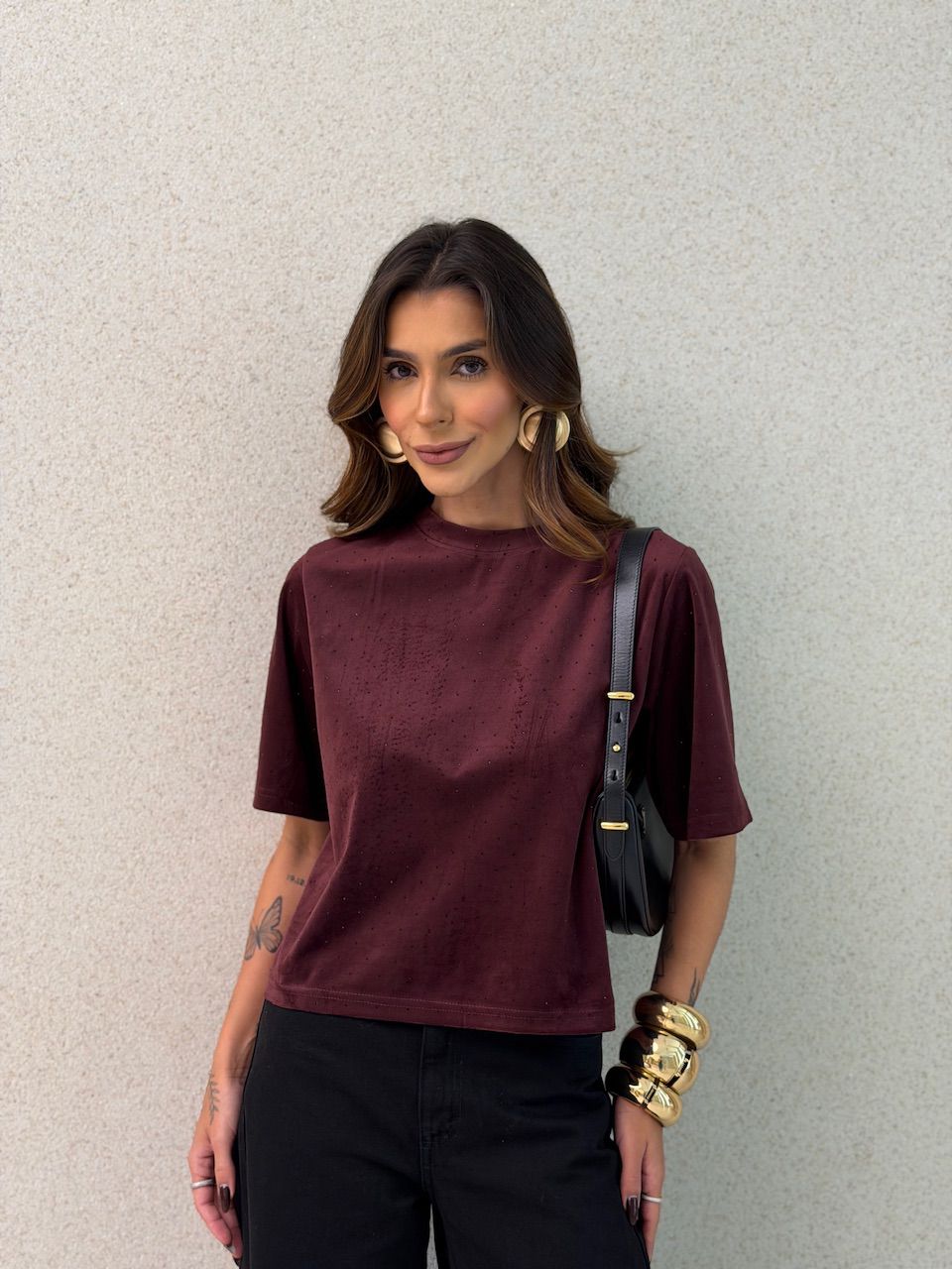 BLUSA CLARICE AVELUDADA VINHO - 0073780168 - CAROLLA FERRARO