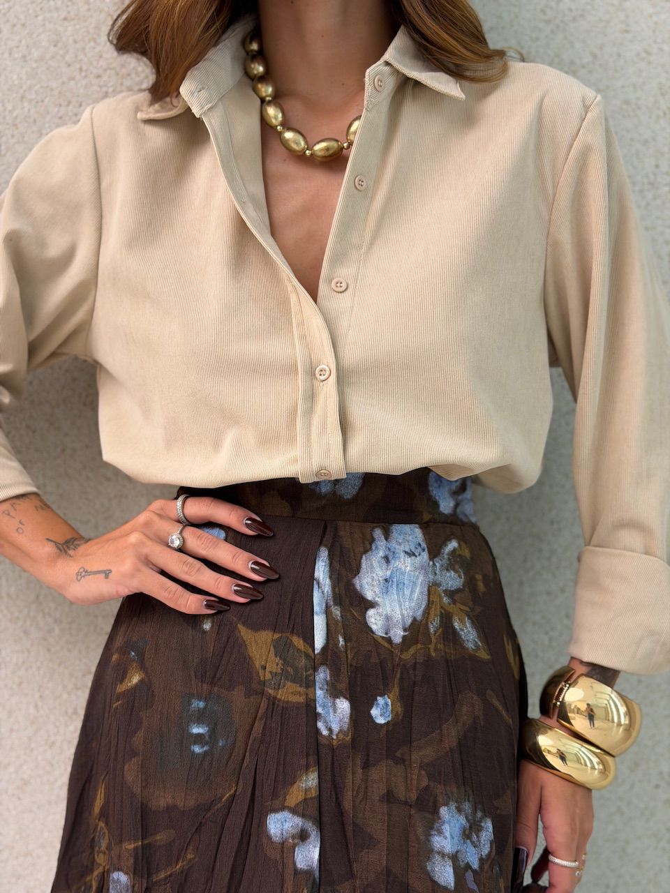 CAMISA THAYNÁ COTELÊ AREIA