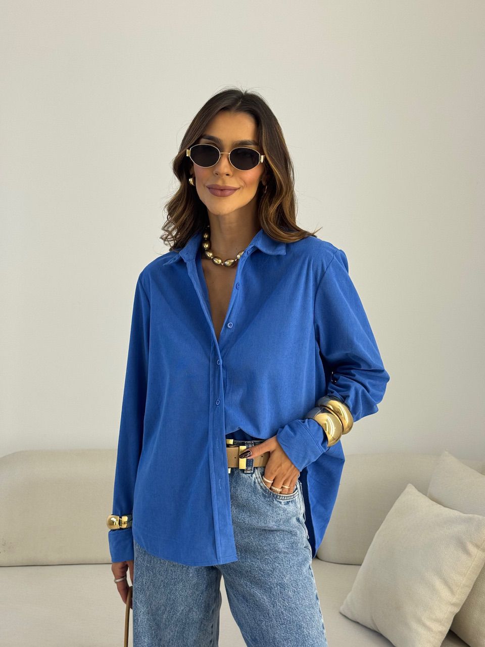 CAMISA THAYNÁ COTELÊ AZUL - 0073790109 - CAROLLA FERRARO