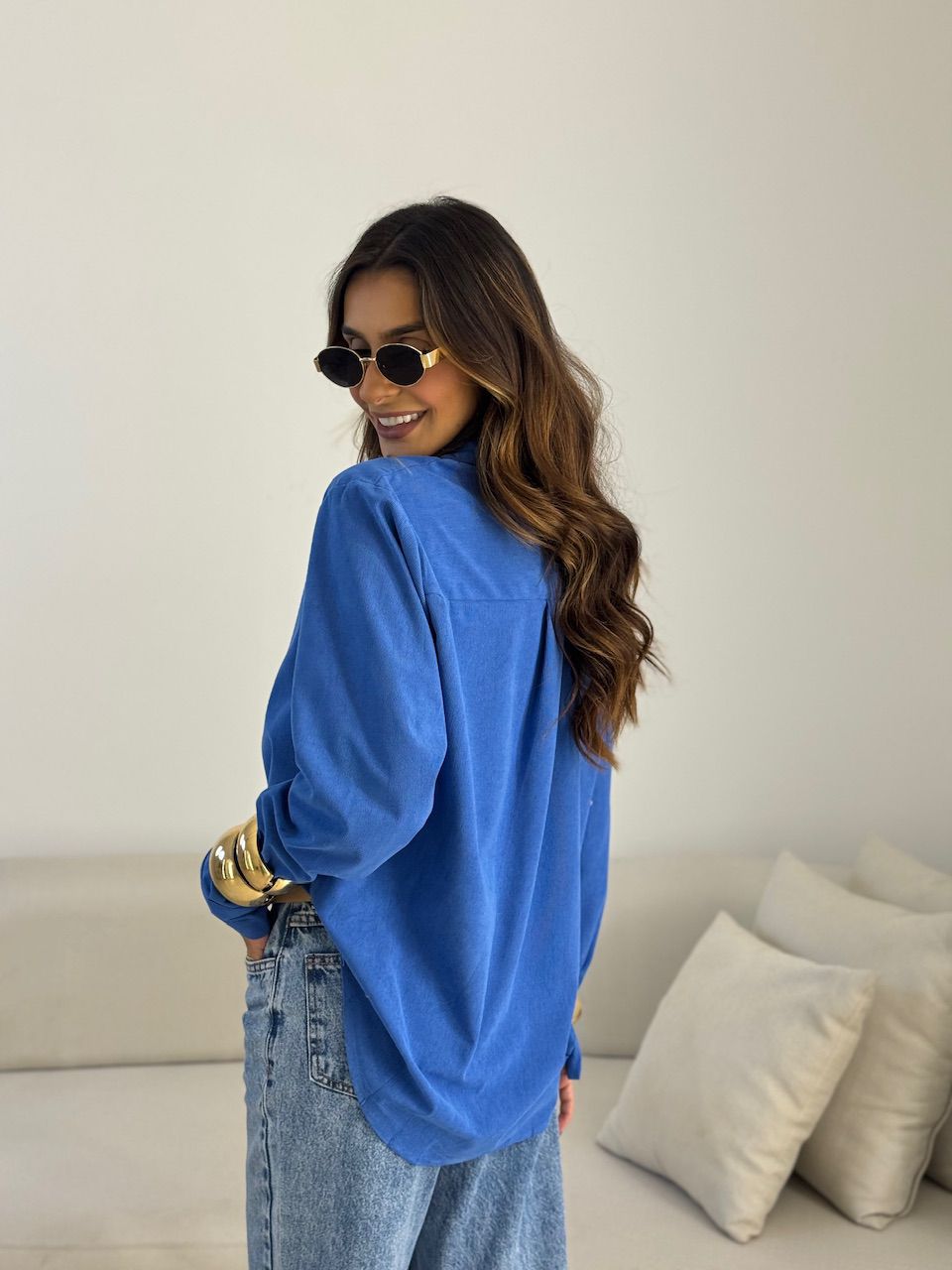 CAMISA THAYNÁ COTELÊ AZUL