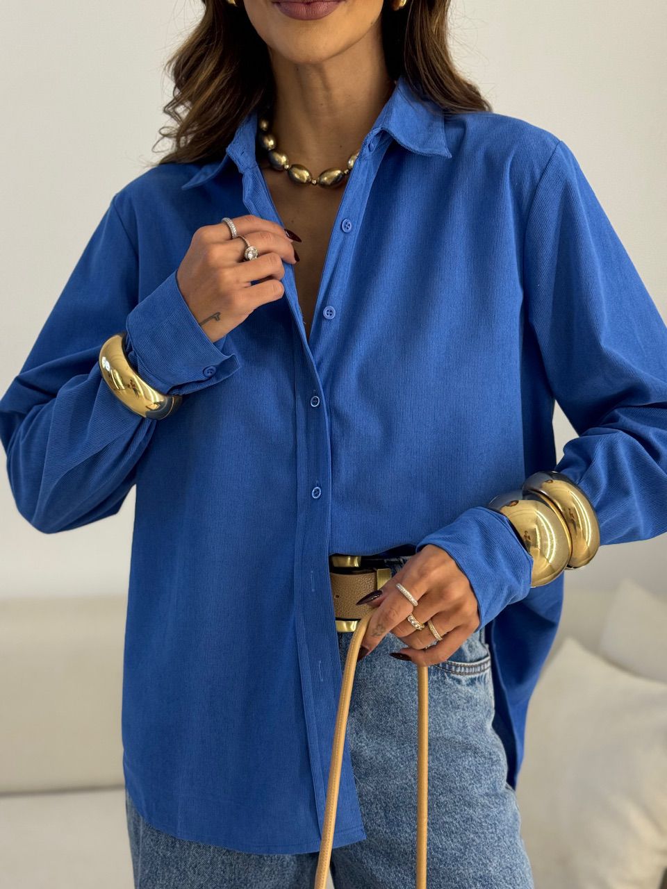 CAMISA THAYNÁ COTELÊ AZUL