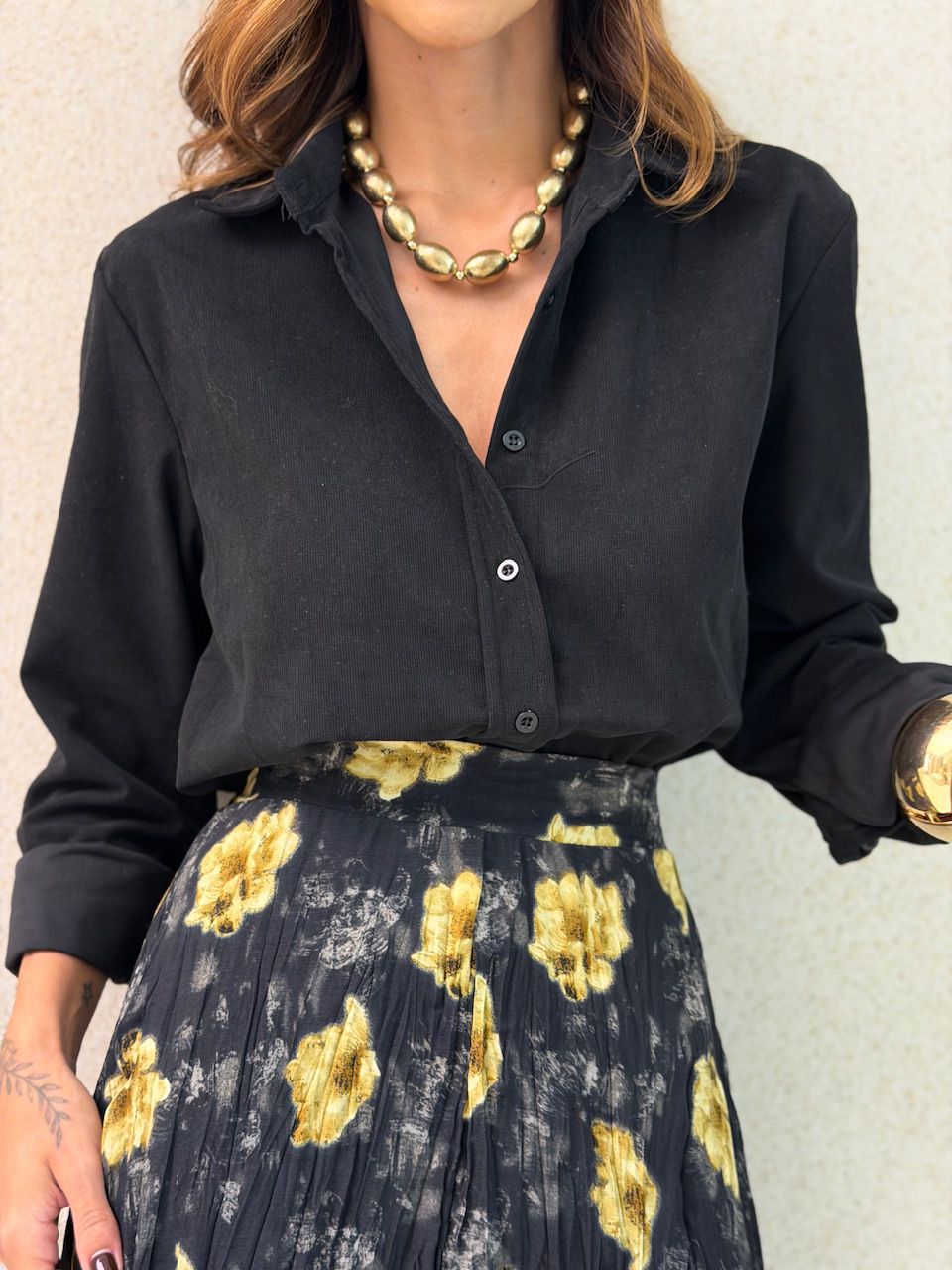 CAMISA THAYNÁ COTELÊ PRETA