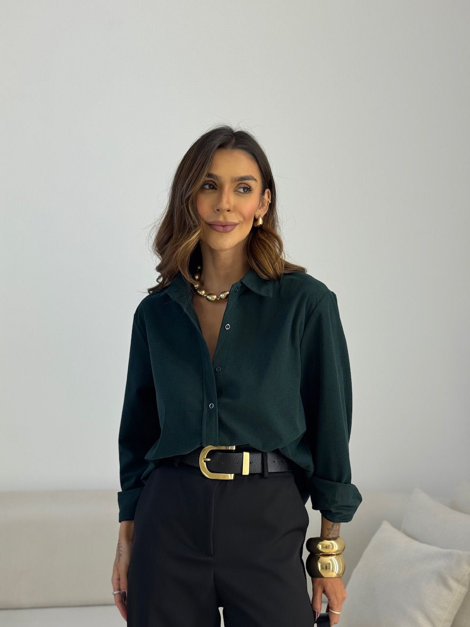 CAMISA THAYNÁ COTELÊ VERDE - 0073790230 - CAROLLA FERRARO