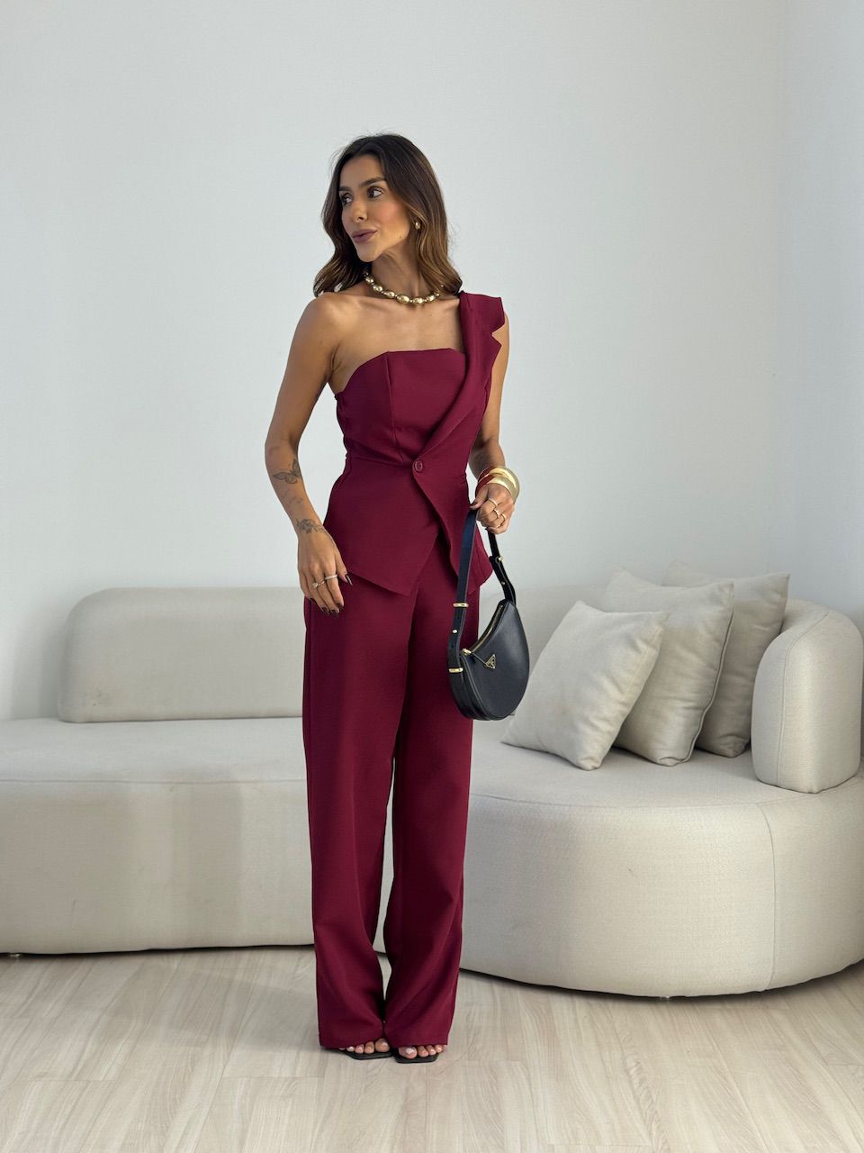 CONJUNTO ANNA NULA MANGA VINHO