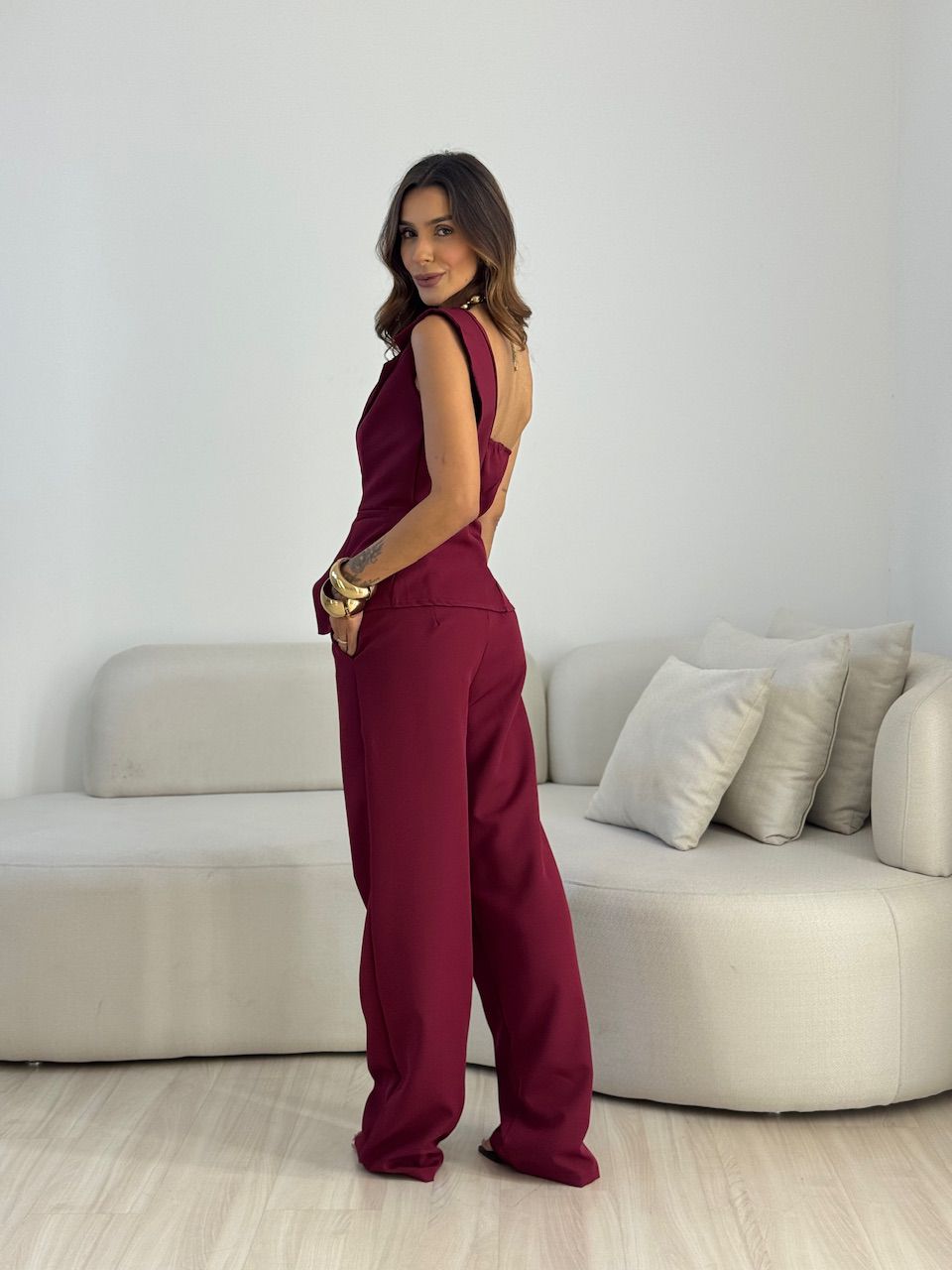 CONJUNTO ANNA NULA MANGA VINHO