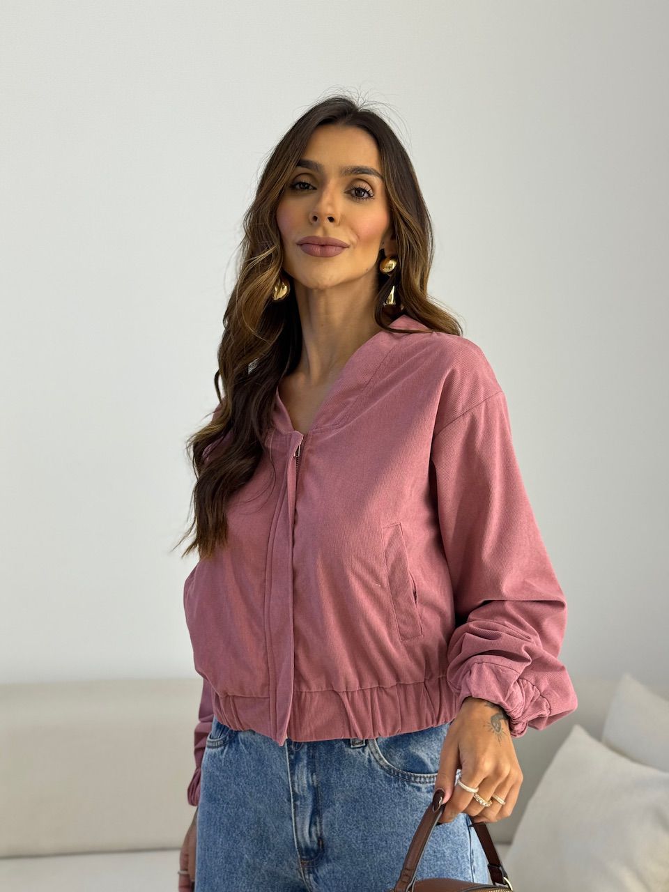 JAQUETA CHLOE COTELÊ ROSA