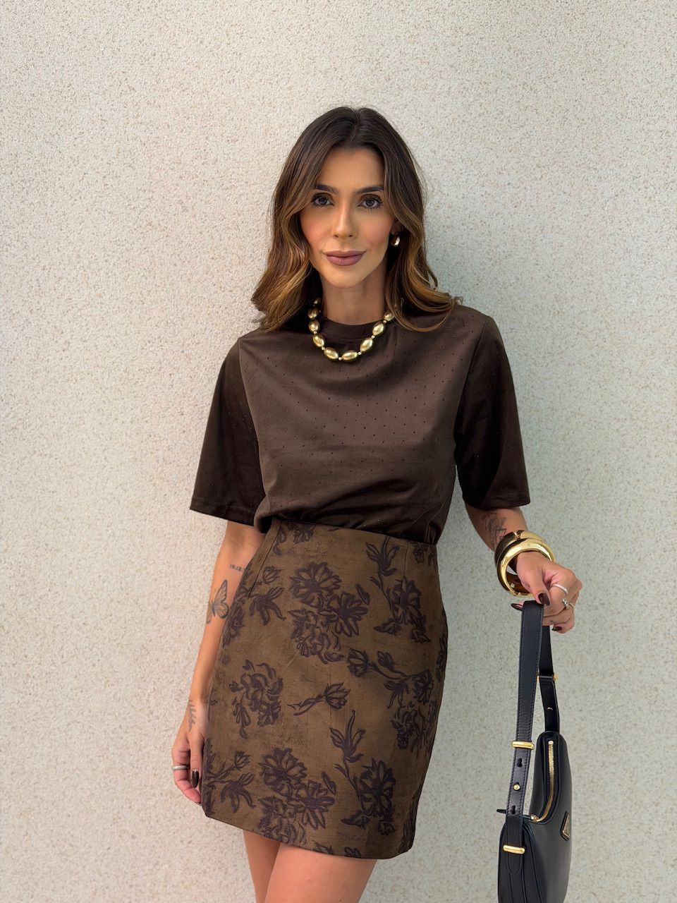 SAIA ISA AVELUDADA MARROM - 0073830054 - CAROLLA FERRARO