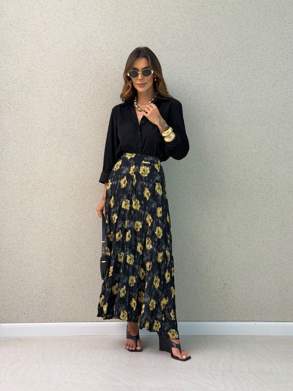 SAIA NAILA ESTAMPADA PRETA