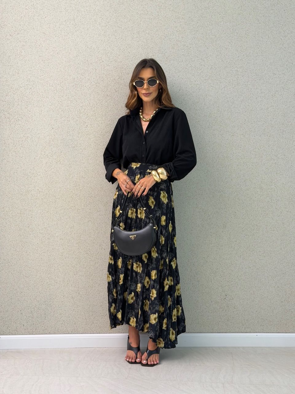 SAIA NAILA ESTAMPADA PRETA