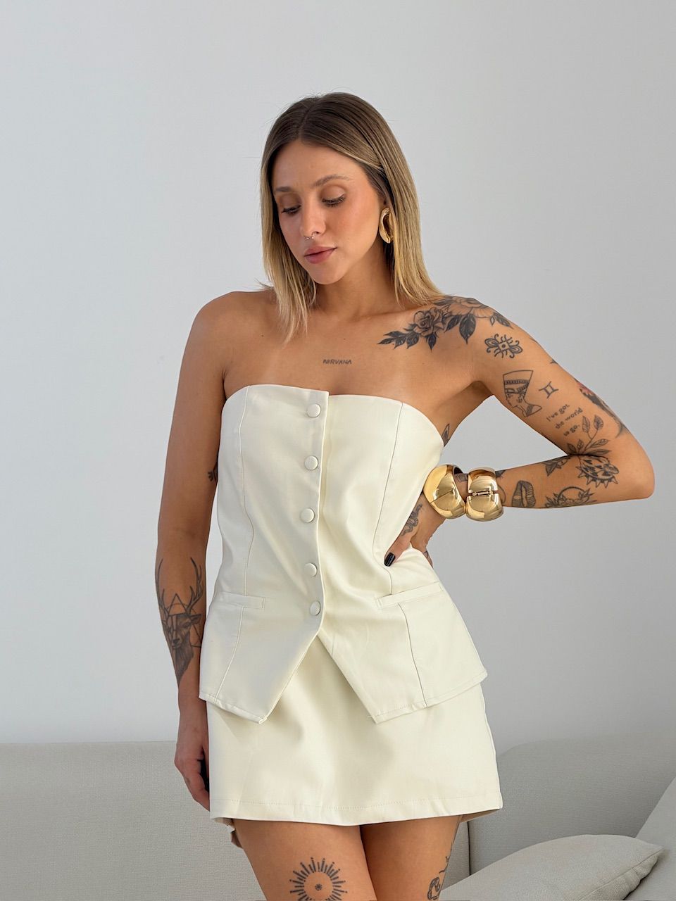 CONJUNTO REBECA COURO FAKE MARFIM