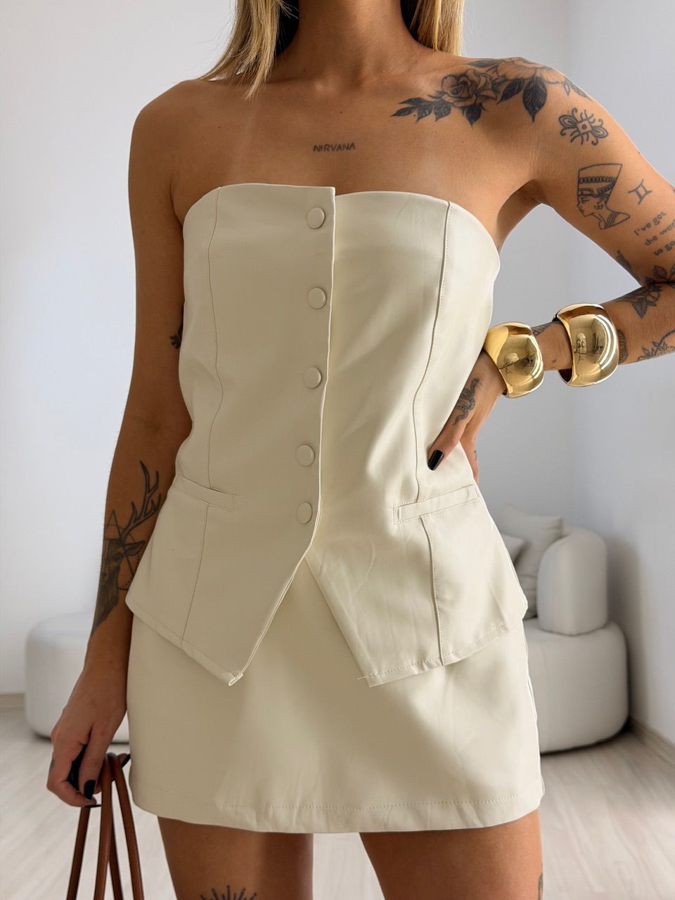 CONJUNTO REBECA COURO FAKE MARFIM