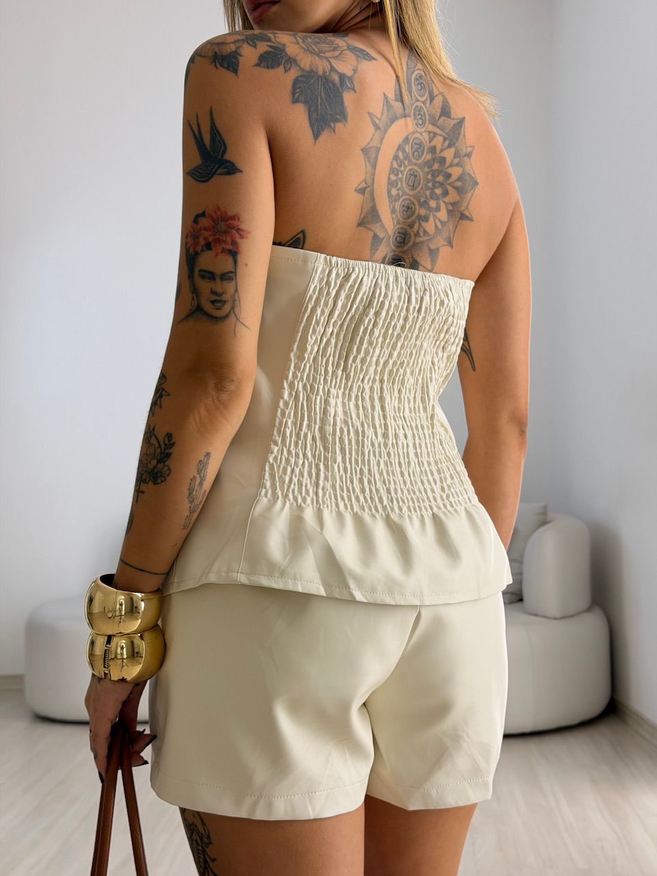 CONJUNTO REBECA COURO FAKE MARFIM