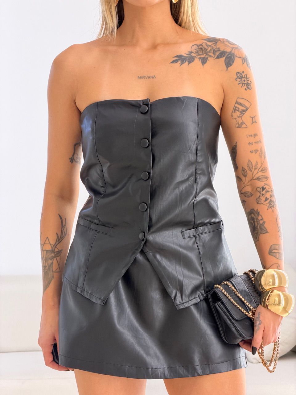 CONJUNTO REBECA COURO FAKE PRETO