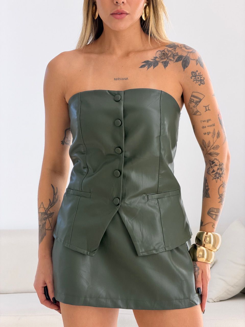 CONJUNTO REBECA COURO FAKE VERDE