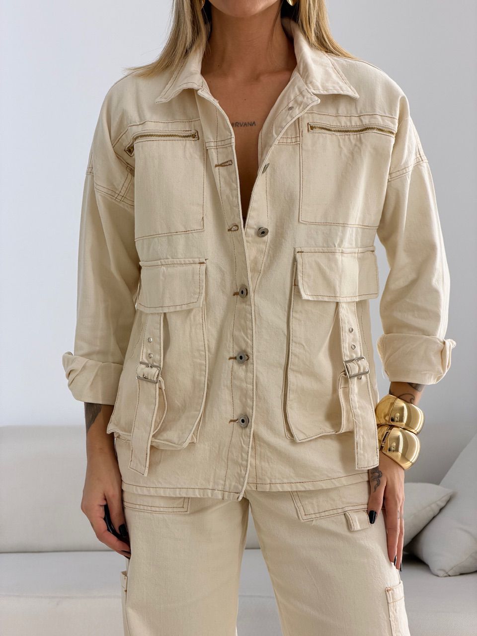 JAQUETA ISABEL JEANS CRU - 0074790132 - CAROLLA FERRARO