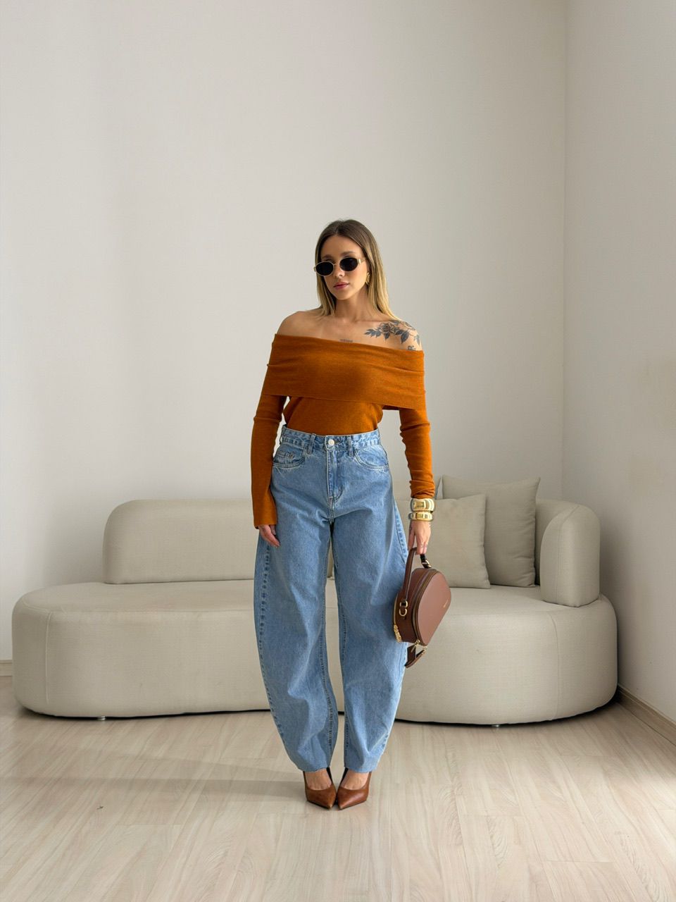 BLUSA ANA VITÓRIA OMBRO A OMBRO LARANJA