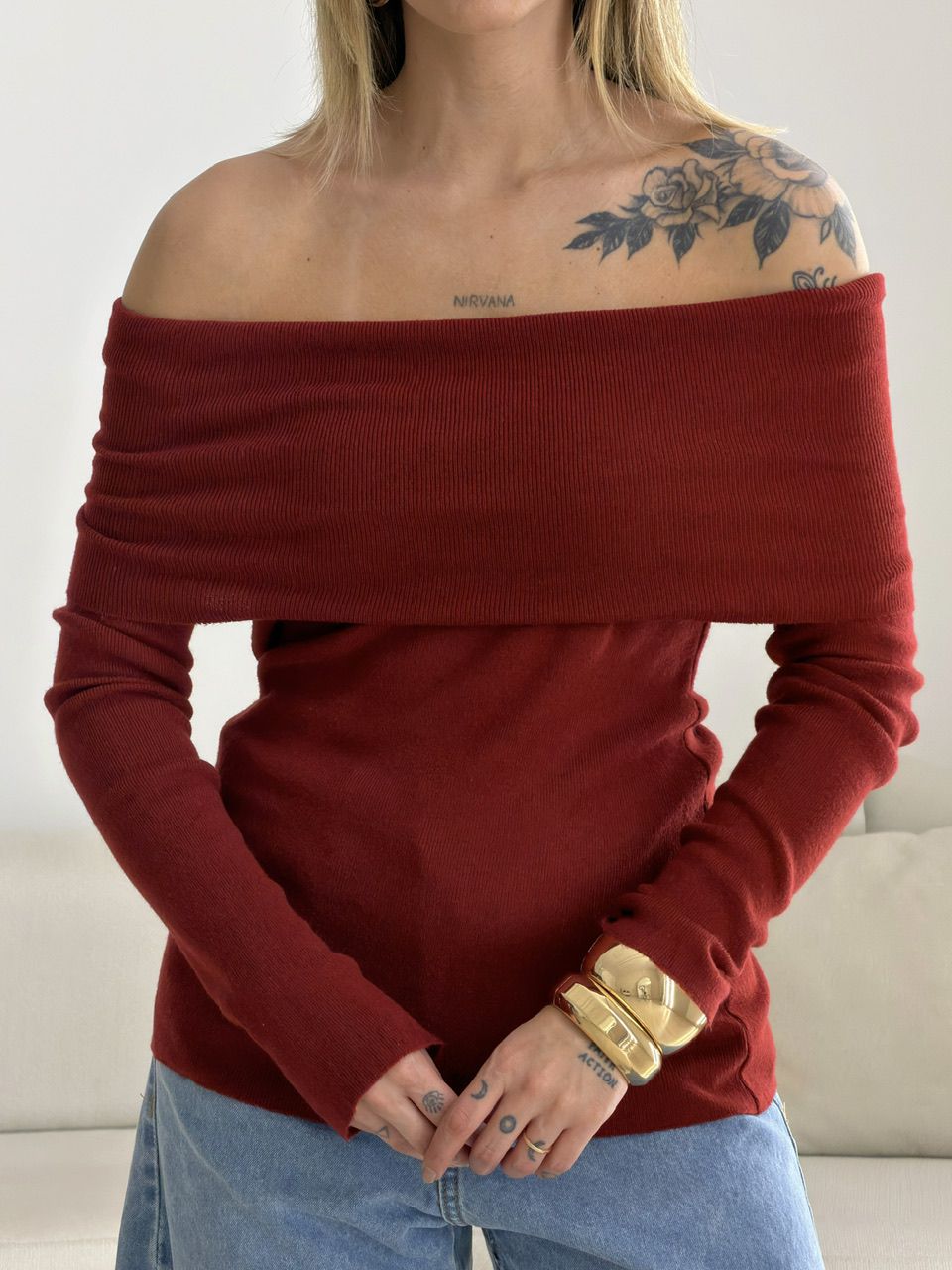 BLUSA ANA VITÓRIA OMBRO A OMBRO VINHO