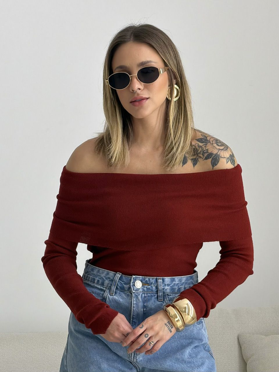 BLUSA ANA VITÓRIA OMBRO A OMBRO VINHO - 0076190168 - CAROLLA FERRARO