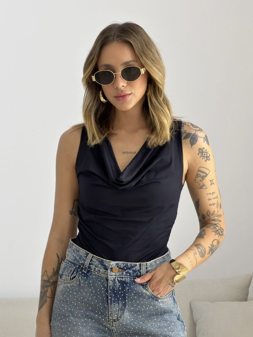 BLUSA BRENDA CAVADA PRETO - 0076180032 - CAROLLA FERRARO