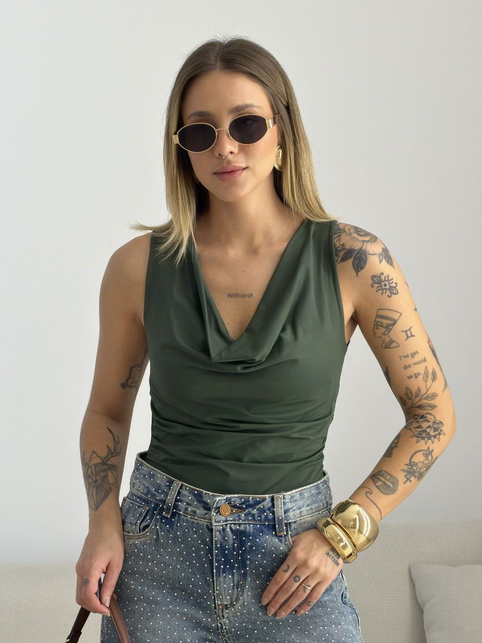 BLUSA BRENDA CAVADA VERDE - 0076180230 - CAROLLA FERRARO