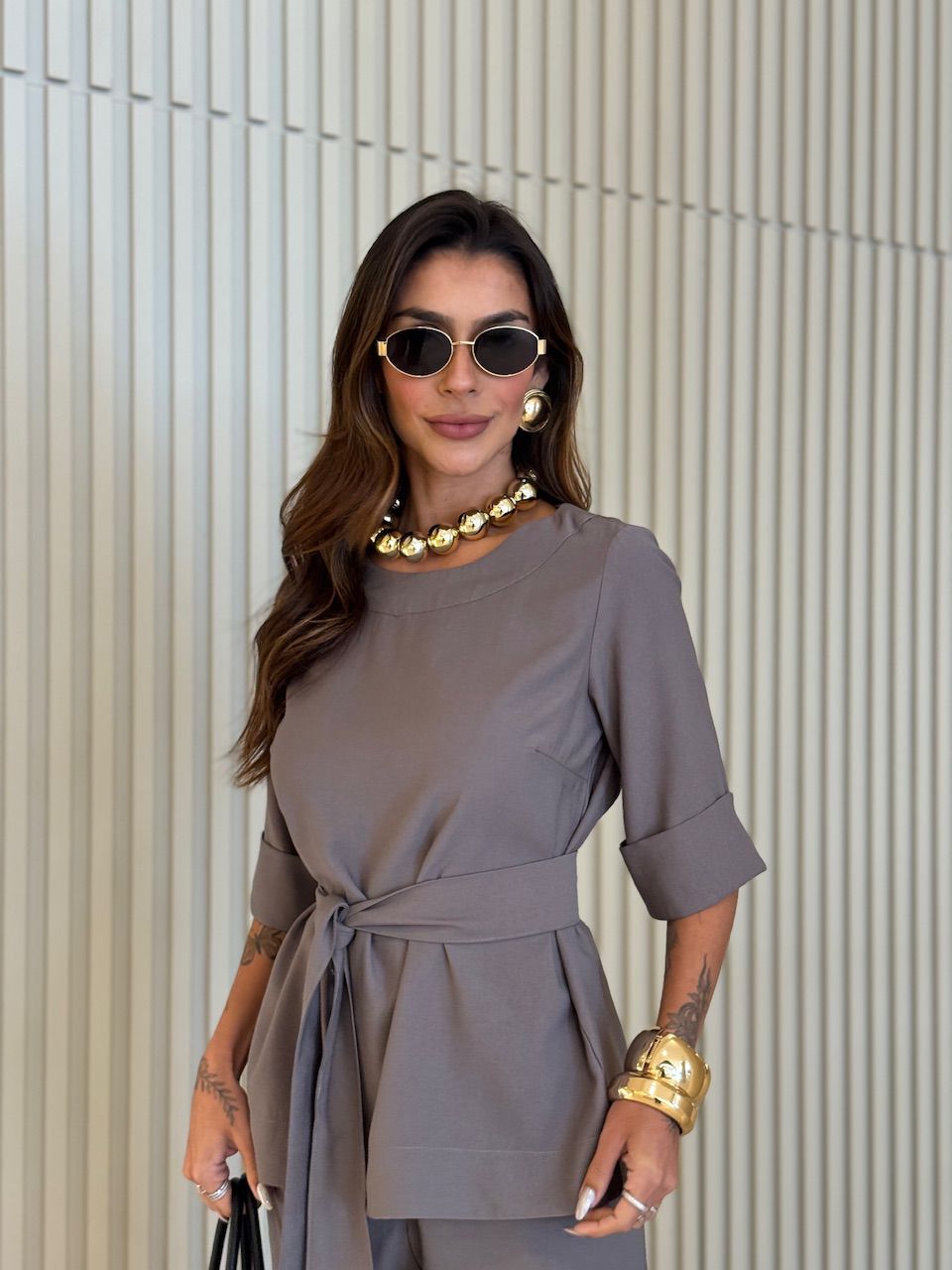 CONJUNTO ISABELA BLUSA CALÇA CINZA