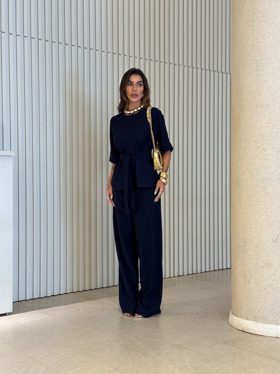 CONJUNTO ISABELA BLUSA CALÇA MARINHO - 0076170055 - CAROLLA FERRARO