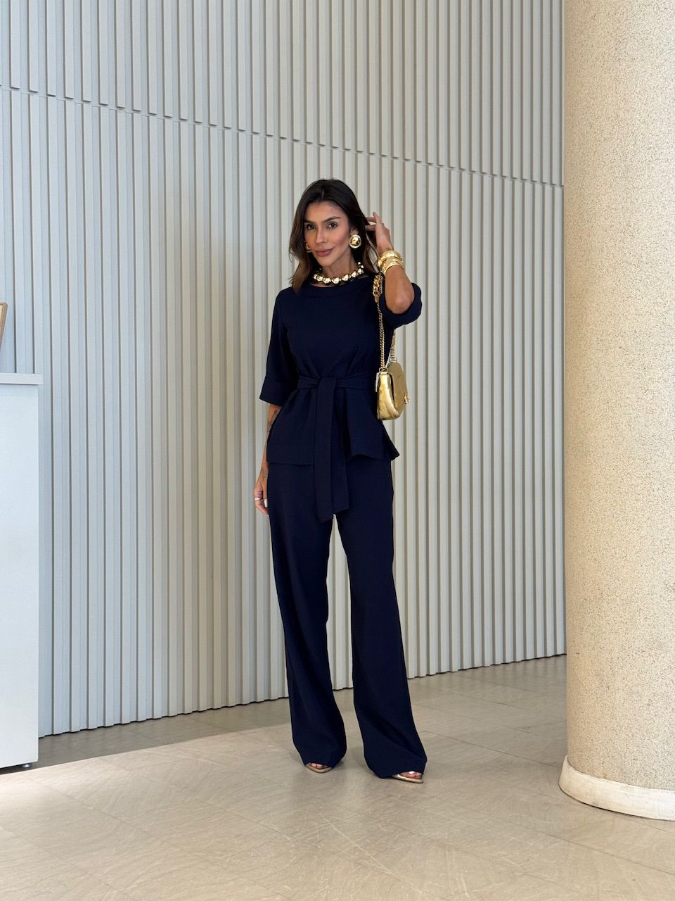 CONJUNTO ISABELA BLUSA CALÇA MARINHO