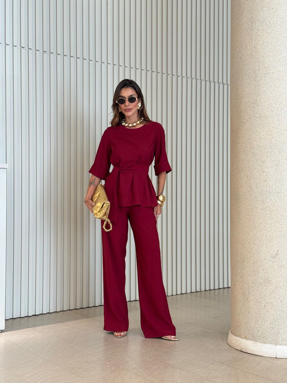 CONJUNTO ISABELA BLUSA CALÇA VINHO