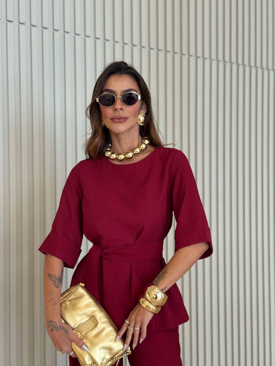 CONJUNTO ISABELA BLUSA CALÇA VINHO