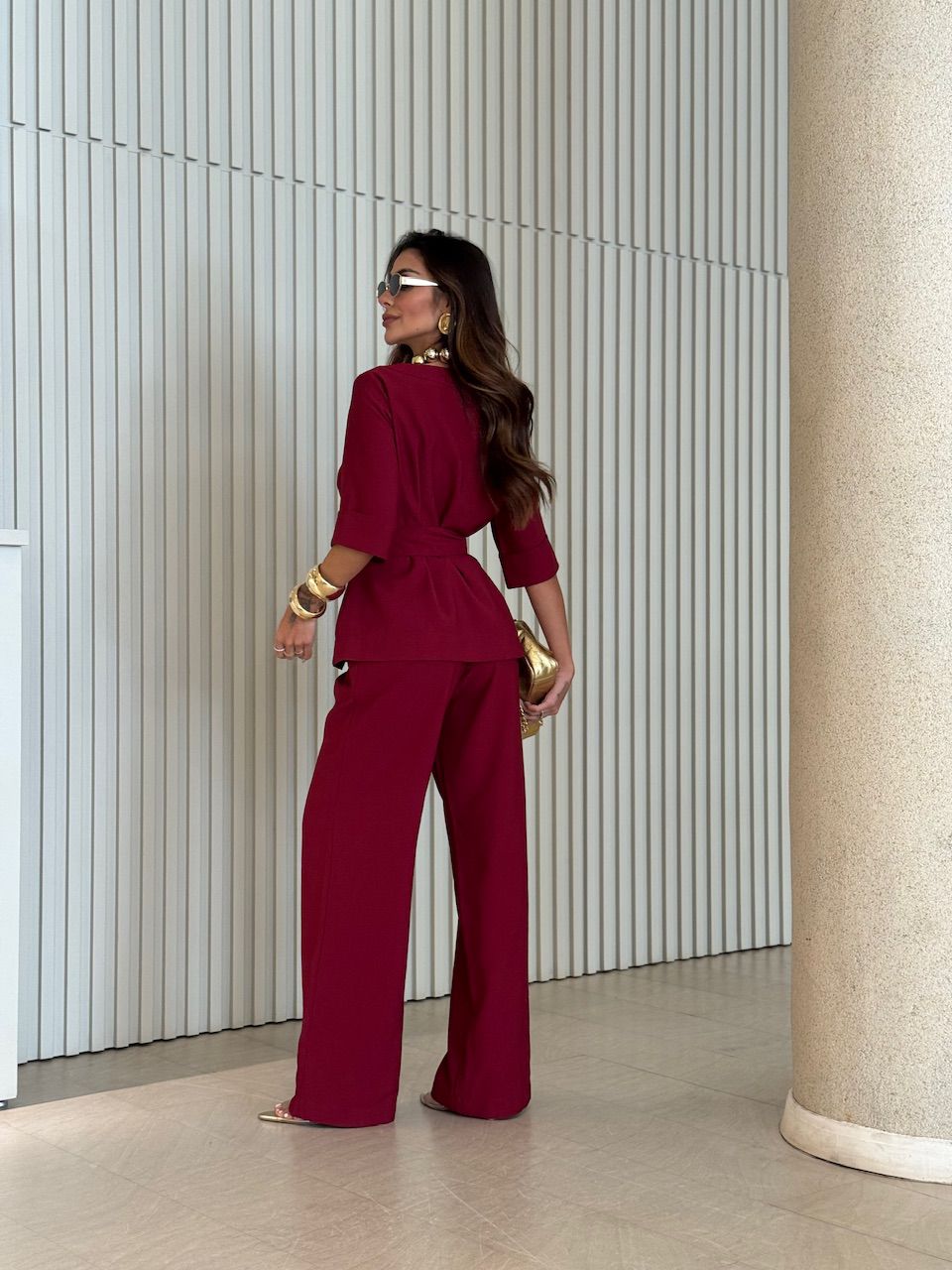 CONJUNTO ISABELA BLUSA CALÇA VINHO