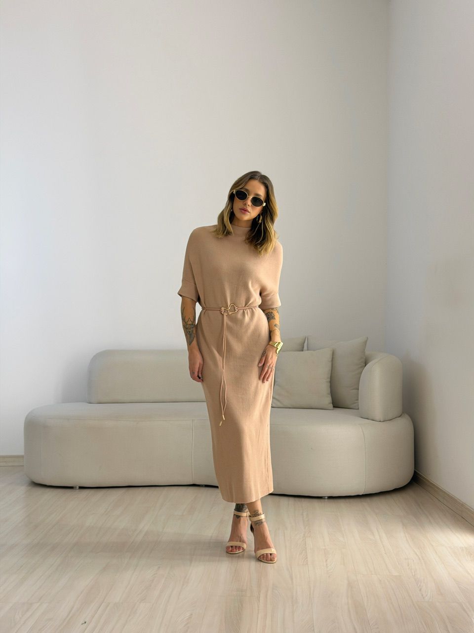 VESTIDO CINARA TRICOT AREIA