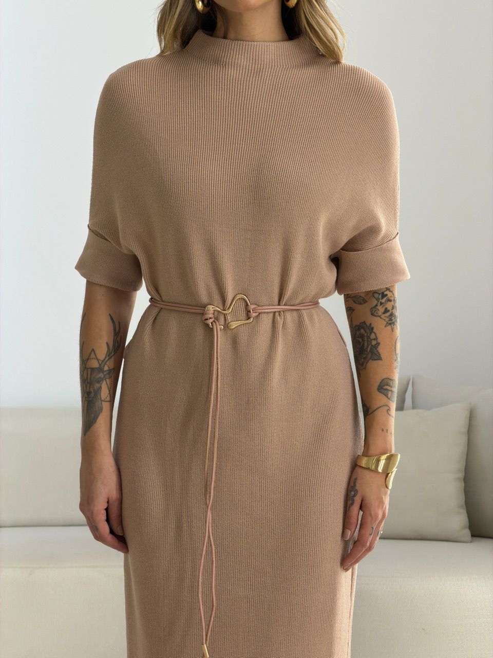 VESTIDO CINARA TRICOT AREIA
