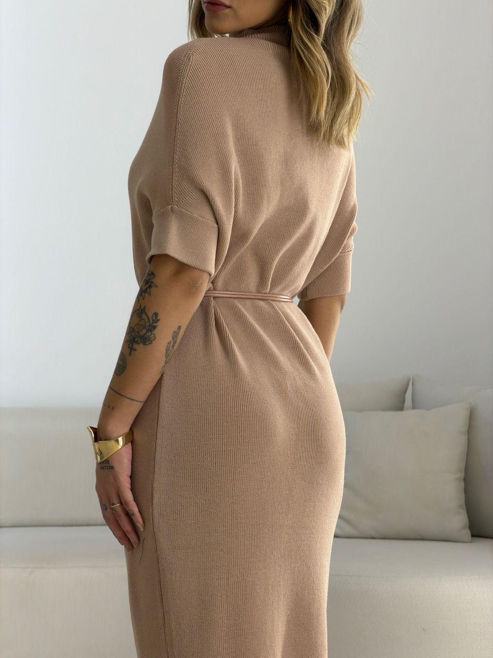 VESTIDO CINARA TRICOT AREIA