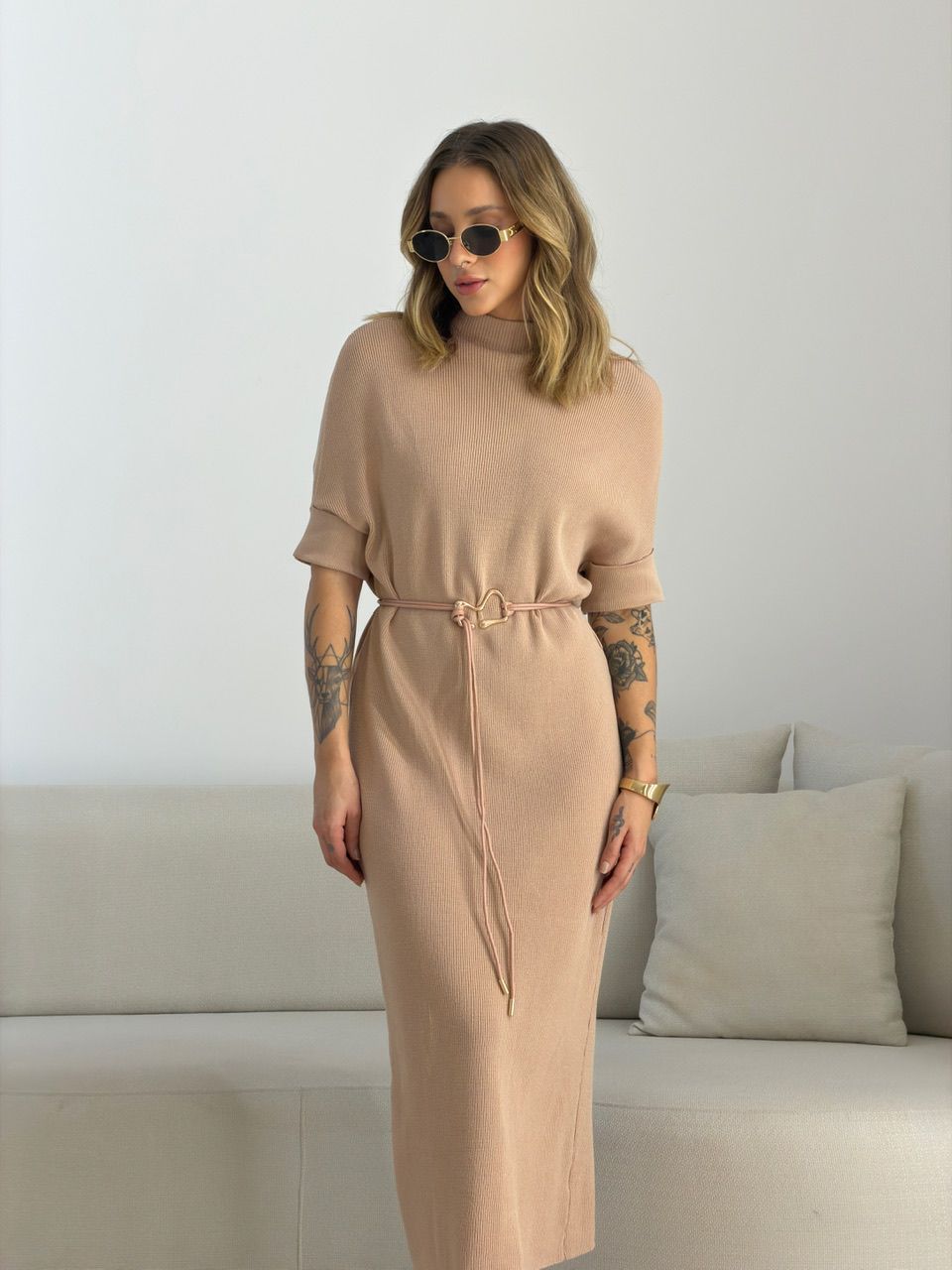 VESTIDO CINARA TRICOT AREIA